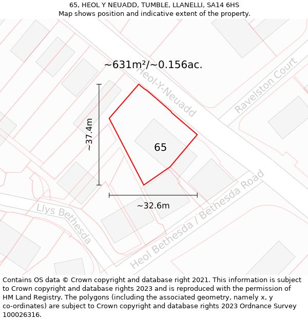 65, HEOL Y NEUADD, TUMBLE, LLANELLI, SA14 6HS: Plot and title map