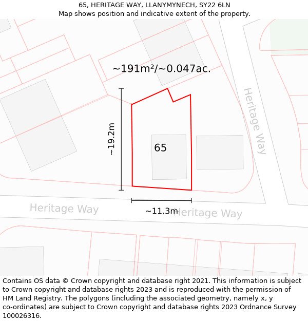 65, HERITAGE WAY, LLANYMYNECH, SY22 6LN: Plot and title map