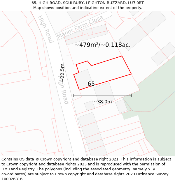 65, HIGH ROAD, SOULBURY, LEIGHTON BUZZARD, LU7 0BT: Plot and title map