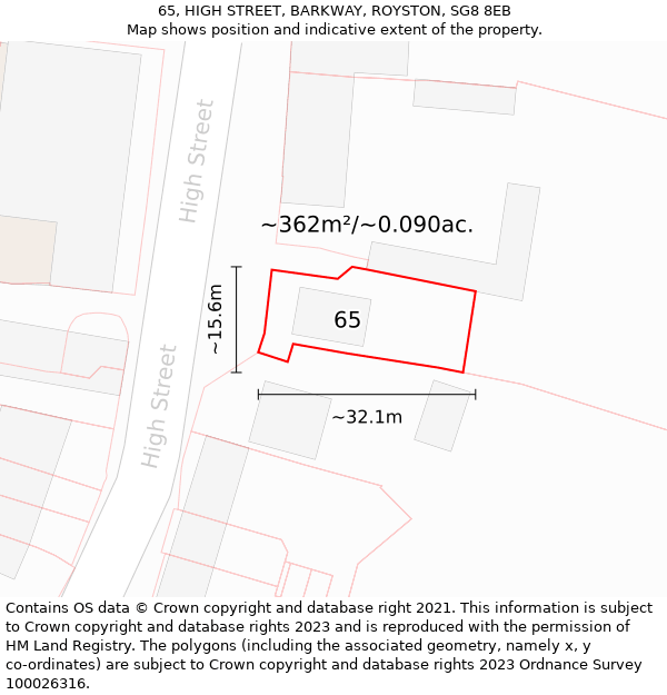 65, HIGH STREET, BARKWAY, ROYSTON, SG8 8EB: Plot and title map