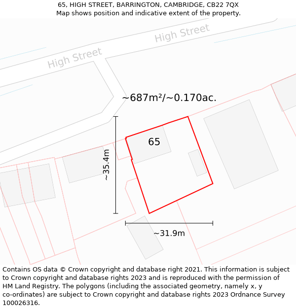 65, HIGH STREET, BARRINGTON, CAMBRIDGE, CB22 7QX: Plot and title map