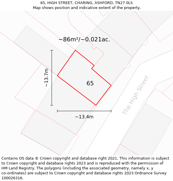 65, HIGH STREET, CHARING, ASHFORD, TN27 0LS: Plot and title map