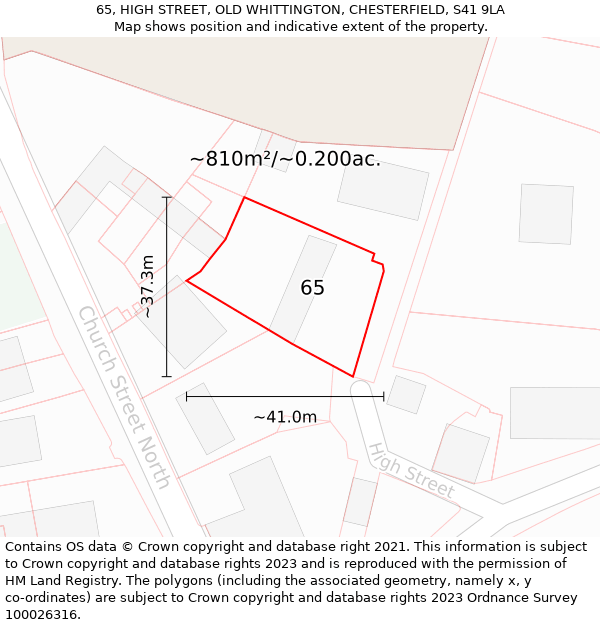 65, HIGH STREET, OLD WHITTINGTON, CHESTERFIELD, S41 9LA: Plot and title map