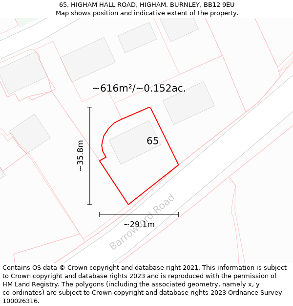 65, HIGHAM HALL ROAD, HIGHAM, BURNLEY, BB12 9EU: Plot and title map