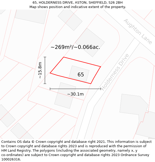 65, HOLDERNESS DRIVE, ASTON, SHEFFIELD, S26 2BH: Plot and title map