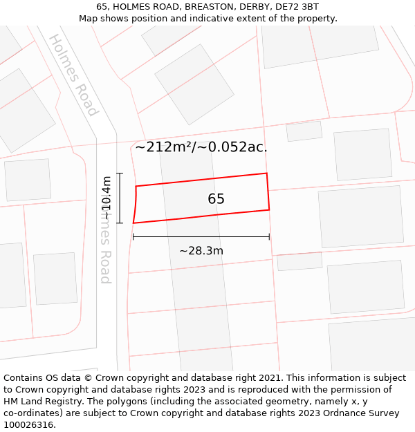 65, HOLMES ROAD, BREASTON, DERBY, DE72 3BT: Plot and title map