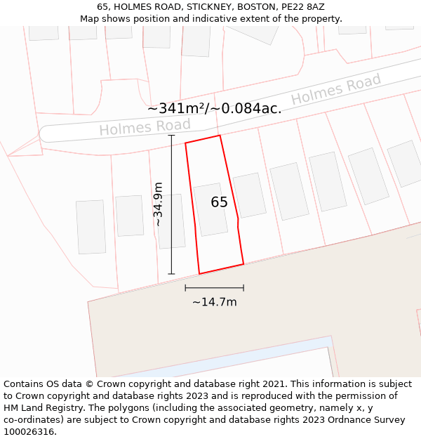 65, HOLMES ROAD, STICKNEY, BOSTON, PE22 8AZ: Plot and title map