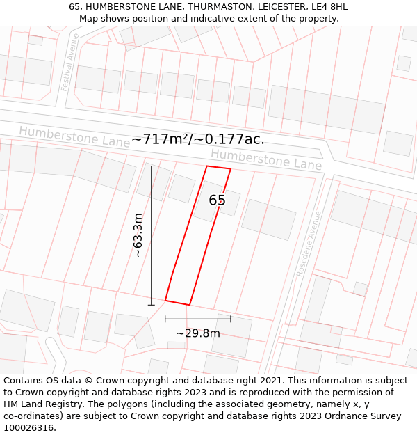 65, HUMBERSTONE LANE, THURMASTON, LEICESTER, LE4 8HL: Plot and title map