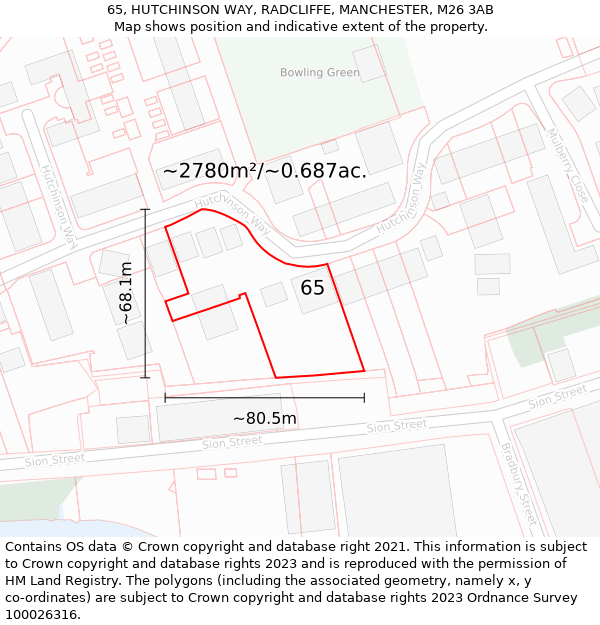 65, HUTCHINSON WAY, RADCLIFFE, MANCHESTER, M26 3AB: Plot and title map