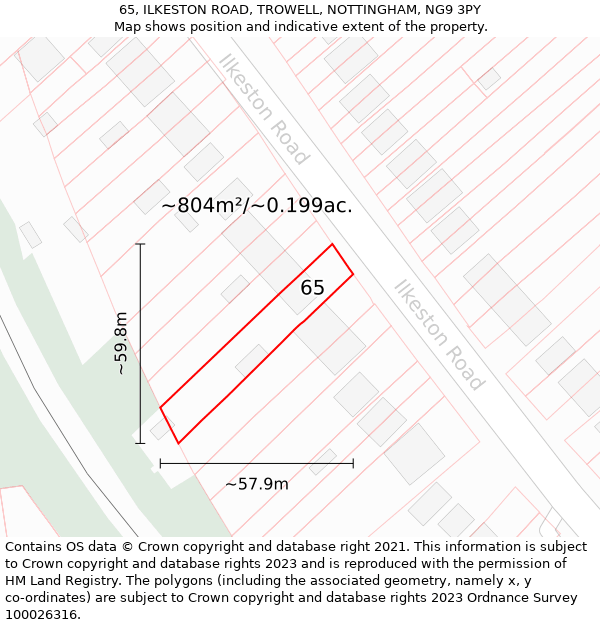 65, ILKESTON ROAD, TROWELL, NOTTINGHAM, NG9 3PY: Plot and title map