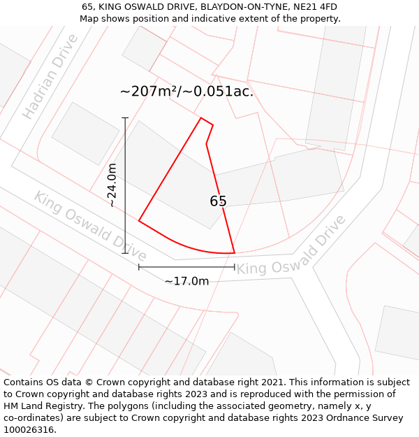 65, KING OSWALD DRIVE, BLAYDON-ON-TYNE, NE21 4FD: Plot and title map