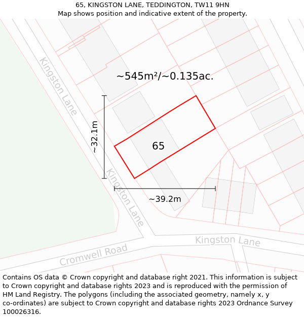 65, KINGSTON LANE, TEDDINGTON, TW11 9HN: Plot and title map