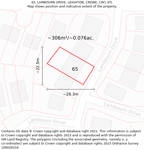 65, LAMBOURN DRIVE, LEIGHTON, CREWE, CW1 4TL: Plot and title map