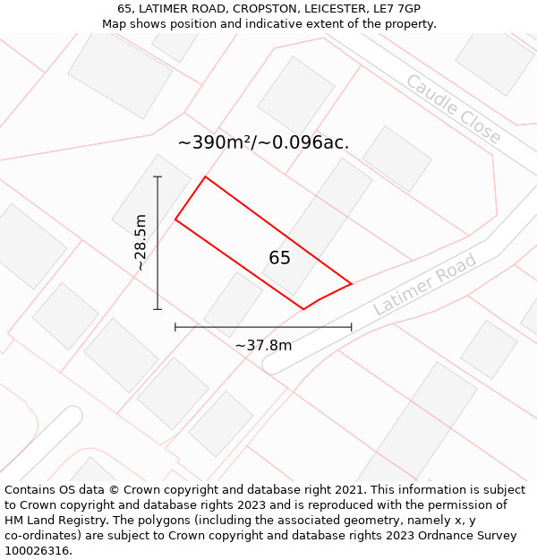 65, LATIMER ROAD, CROPSTON, LEICESTER, LE7 7GP: Plot and title map