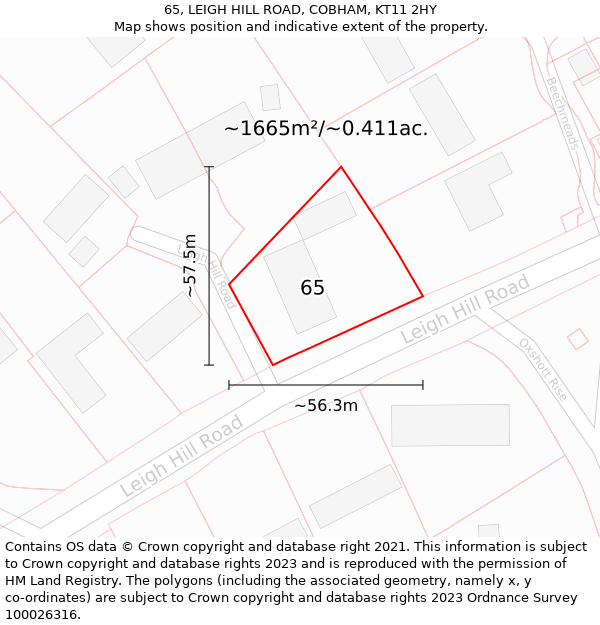 65, LEIGH HILL ROAD, COBHAM, KT11 2HY: Plot and title map