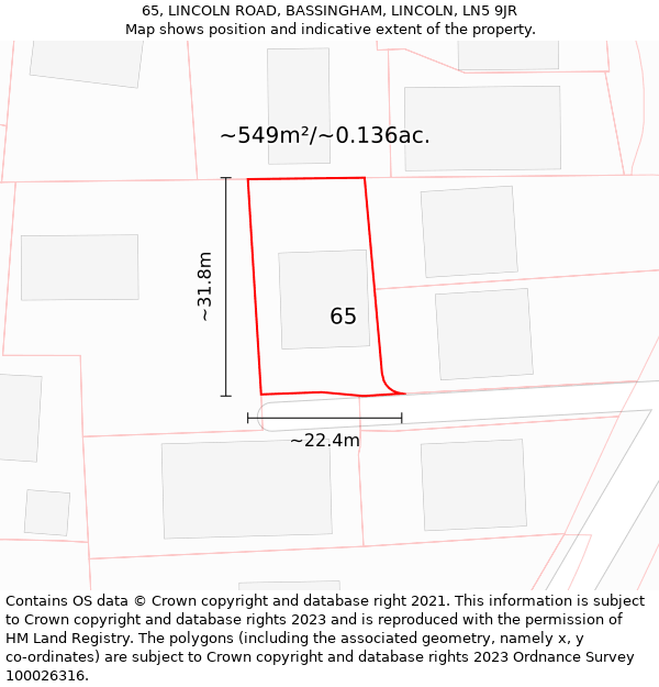 65, LINCOLN ROAD, BASSINGHAM, LINCOLN, LN5 9JR: Plot and title map