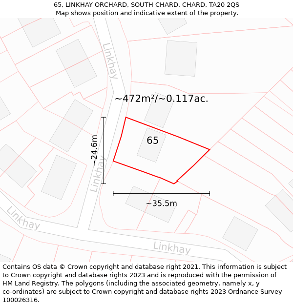 65, LINKHAY ORCHARD, SOUTH CHARD, CHARD, TA20 2QS: Plot and title map