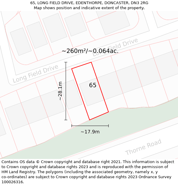 65, LONG FIELD DRIVE, EDENTHORPE, DONCASTER, DN3 2RG: Plot and title map