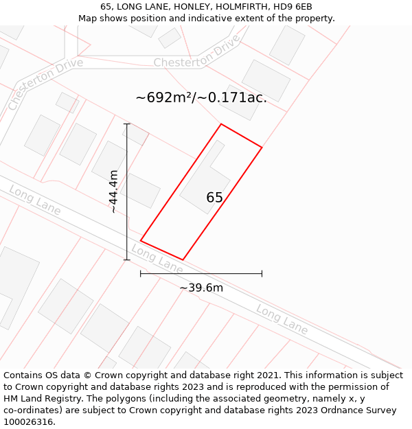 65, LONG LANE, HONLEY, HOLMFIRTH, HD9 6EB: Plot and title map