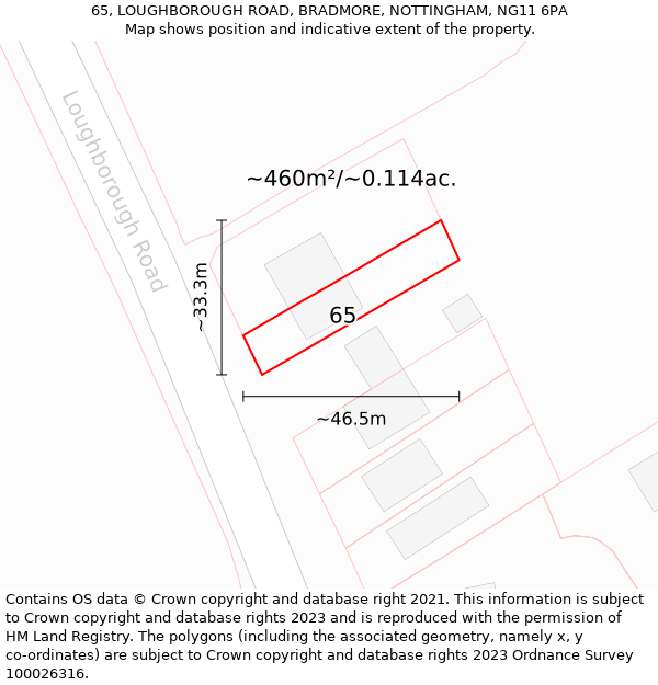 65, LOUGHBOROUGH ROAD, BRADMORE, NOTTINGHAM, NG11 6PA: Plot and title map