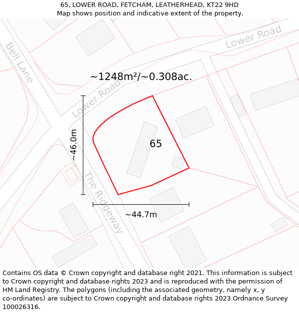 65, LOWER ROAD, FETCHAM, LEATHERHEAD, KT22 9HD: Plot and title map