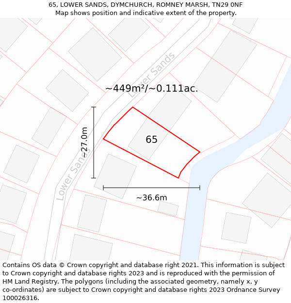 65, LOWER SANDS, DYMCHURCH, ROMNEY MARSH, TN29 0NF: Plot and title map