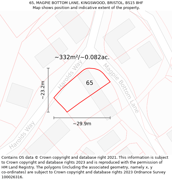 65, MAGPIE BOTTOM LANE, KINGSWOOD, BRISTOL, BS15 8HF: Plot and title map