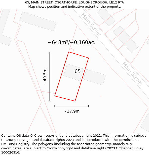 65, MAIN STREET, OSGATHORPE, LOUGHBOROUGH, LE12 9TA: Plot and title map