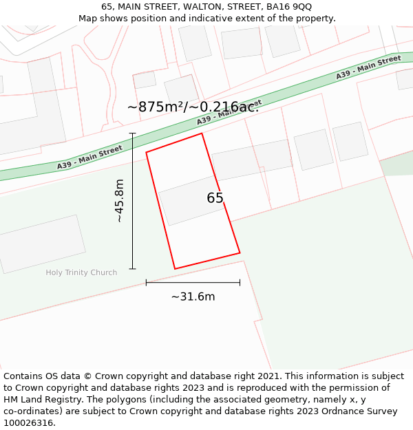 65, MAIN STREET, WALTON, STREET, BA16 9QQ: Plot and title map