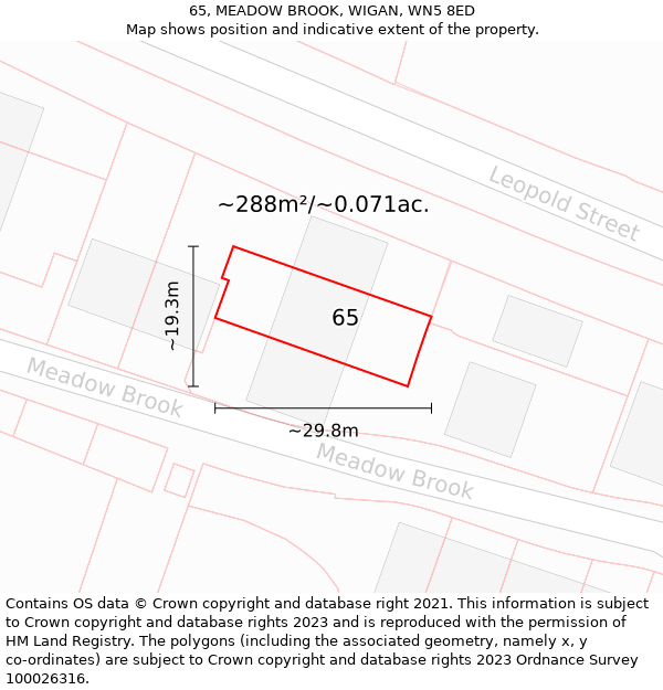 65, MEADOW BROOK, WIGAN, WN5 8ED: Plot and title map