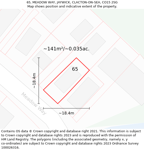 65, MEADOW WAY, JAYWICK, CLACTON-ON-SEA, CO15 2SG: Plot and title map