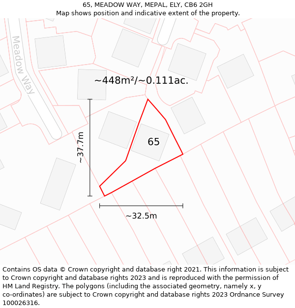 65, MEADOW WAY, MEPAL, ELY, CB6 2GH: Plot and title map