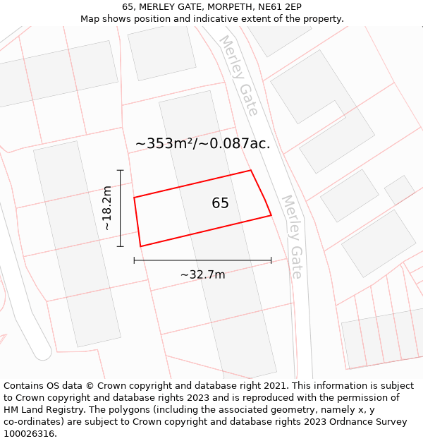 65, MERLEY GATE, MORPETH, NE61 2EP: Plot and title map