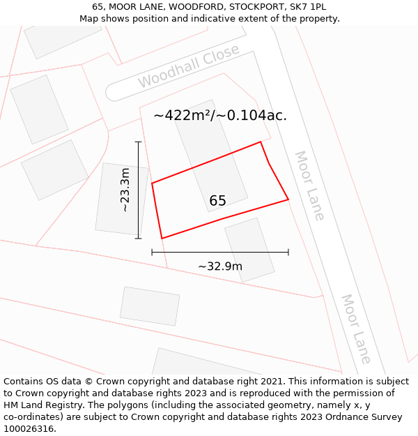 65, MOOR LANE, WOODFORD, STOCKPORT, SK7 1PL: Plot and title map