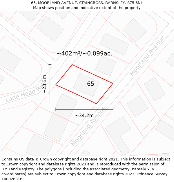 65, MOORLAND AVENUE, STAINCROSS, BARNSLEY, S75 6NH: Plot and title map