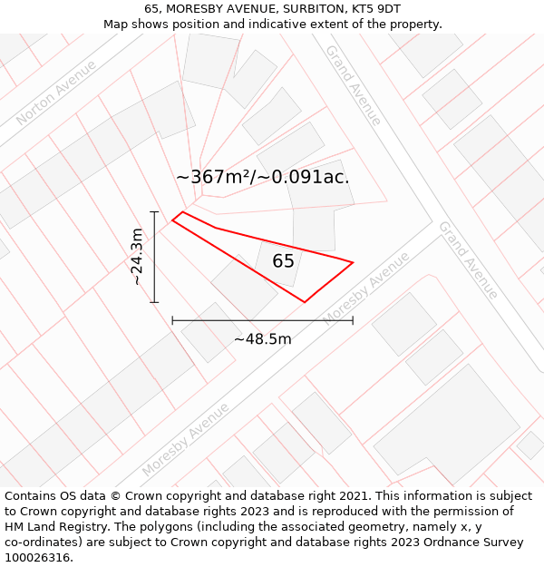 65, MORESBY AVENUE, SURBITON, KT5 9DT: Plot and title map