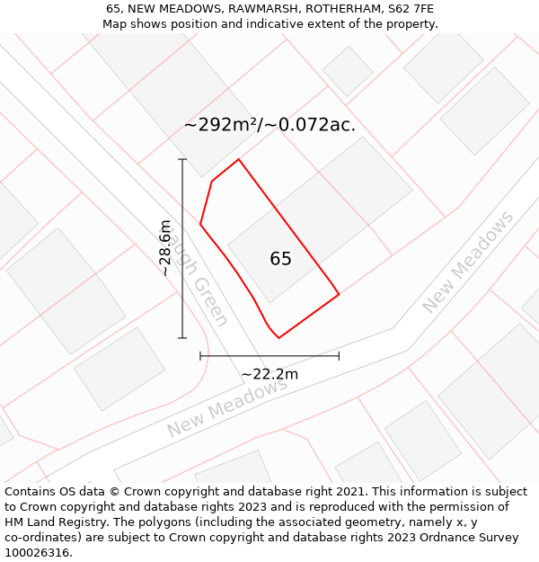 65, NEW MEADOWS, RAWMARSH, ROTHERHAM, S62 7FE: Plot and title map