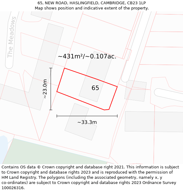 65, NEW ROAD, HASLINGFIELD, CAMBRIDGE, CB23 1LP: Plot and title map