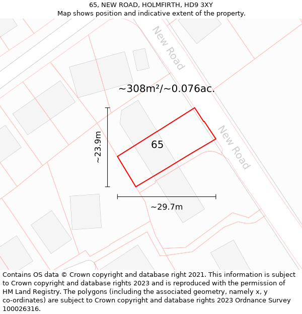 65, NEW ROAD, HOLMFIRTH, HD9 3XY: Plot and title map