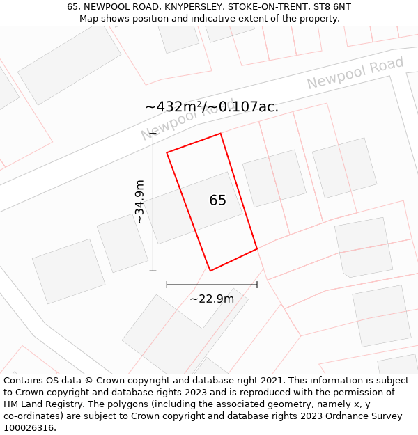 65, NEWPOOL ROAD, KNYPERSLEY, STOKE-ON-TRENT, ST8 6NT: Plot and title map