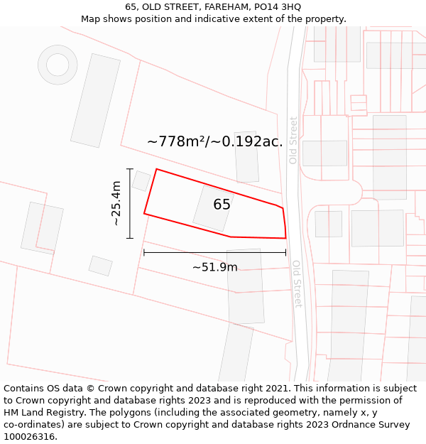 65, OLD STREET, FAREHAM, PO14 3HQ: Plot and title map