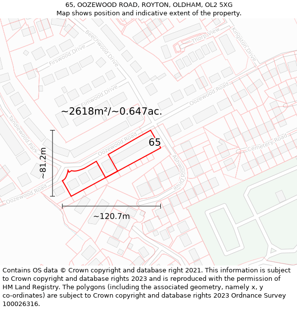 65, OOZEWOOD ROAD, ROYTON, OLDHAM, OL2 5XG: Plot and title map