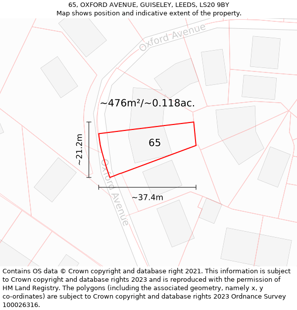 65, OXFORD AVENUE, GUISELEY, LEEDS, LS20 9BY: Plot and title map