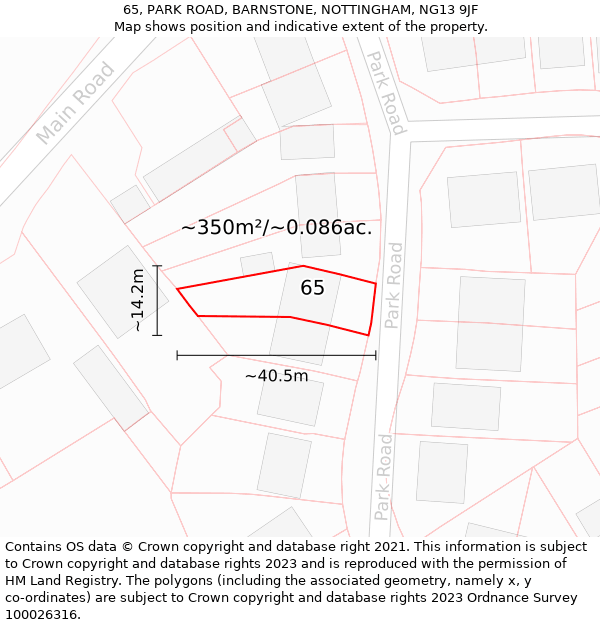 65, PARK ROAD, BARNSTONE, NOTTINGHAM, NG13 9JF: Plot and title map