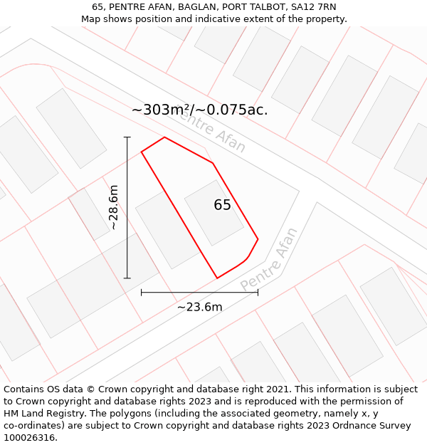 65, PENTRE AFAN, BAGLAN, PORT TALBOT, SA12 7RN: Plot and title map