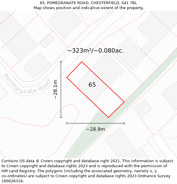 65, POMEGRANATE ROAD, CHESTERFIELD, S41 7BL: Plot and title map