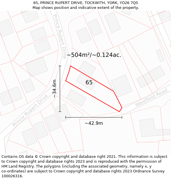 65, PRINCE RUPERT DRIVE, TOCKWITH, YORK, YO26 7QS: Plot and title map