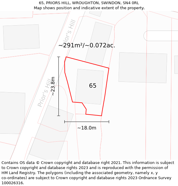 65, PRIORS HILL, WROUGHTON, SWINDON, SN4 0RL: Plot and title map