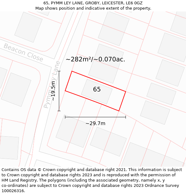 65, PYMM LEY LANE, GROBY, LEICESTER, LE6 0GZ: Plot and title map