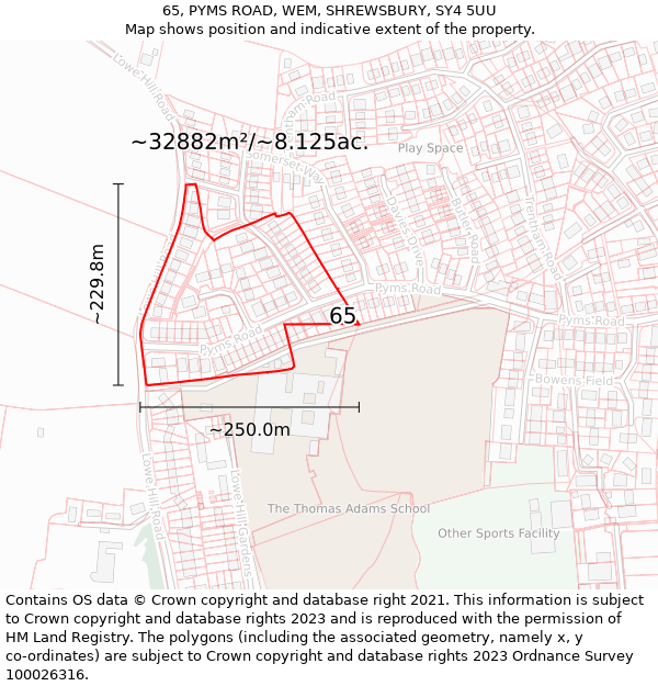 65, PYMS ROAD, WEM, SHREWSBURY, SY4 5UU: Plot and title map